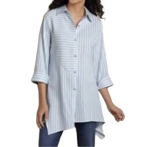 Soft Surroundings Striped Asymmetric Hem Tunic Blouse Nautical Coastal Grandma